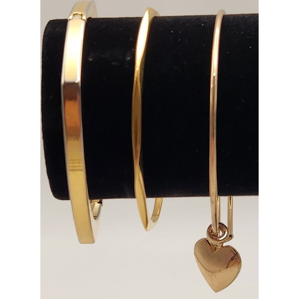 3 Piece Varied‎ Gold Toned Textured Bangle Bracelets
